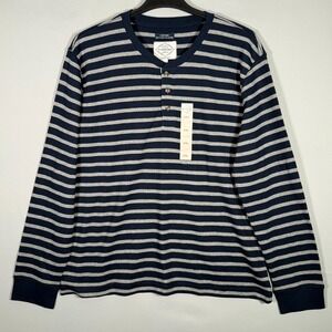 NWT St John's Bay Navy Blue Striped Henley Knit Pullover Shirt size XXL - NEW